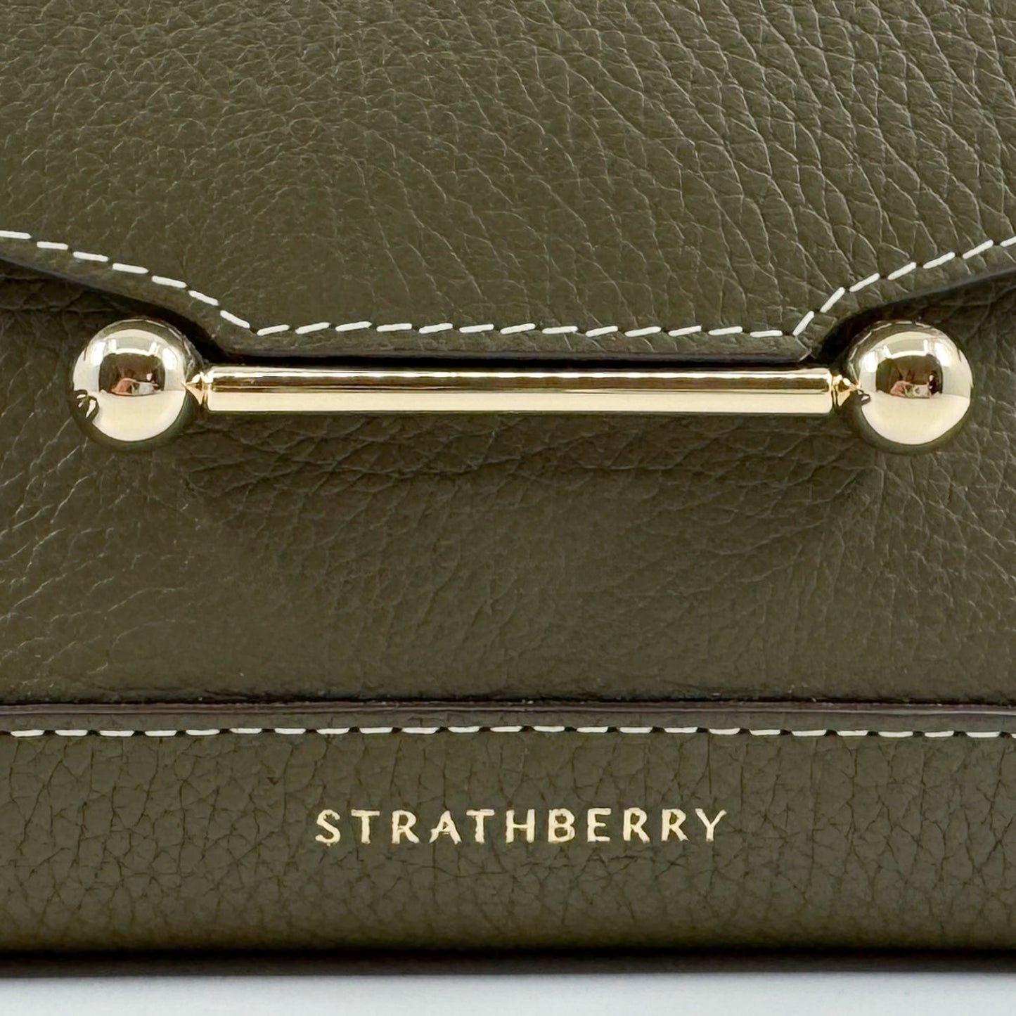Strathberry Khaki Green Leather Mosaic Nano Crossbody Bag