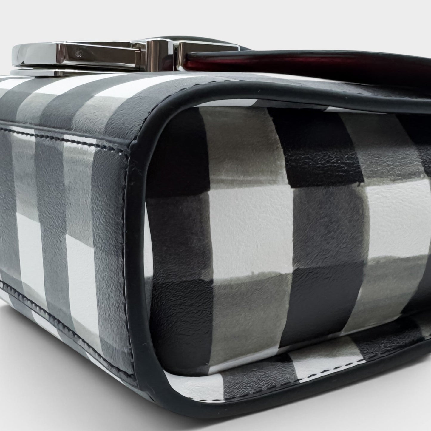 MSGM Black White Check Faux Leather Crossbody Bag