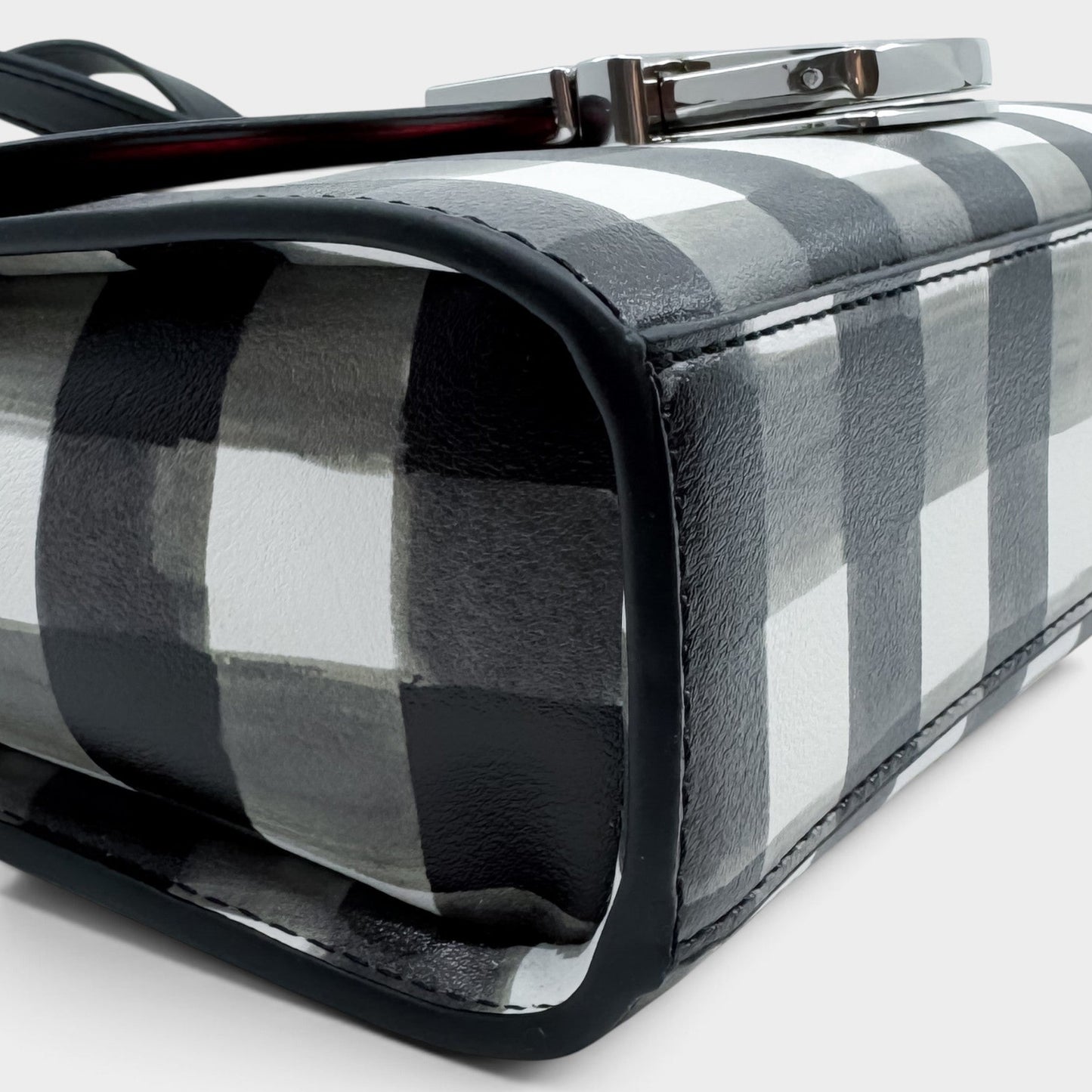 MSGM Black White Check Faux Leather Crossbody Bag