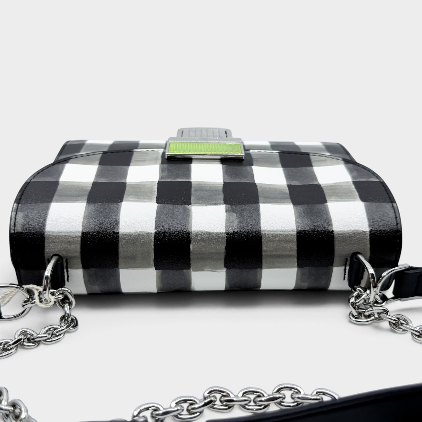 MSGM Black White Check Faux Leather Crossbody Bag