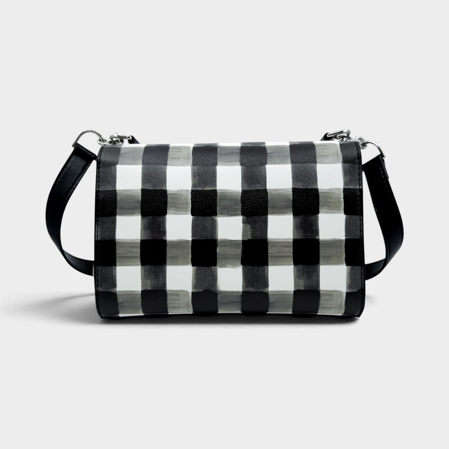 MSGM Black White Check Faux Leather Crossbody Bag
