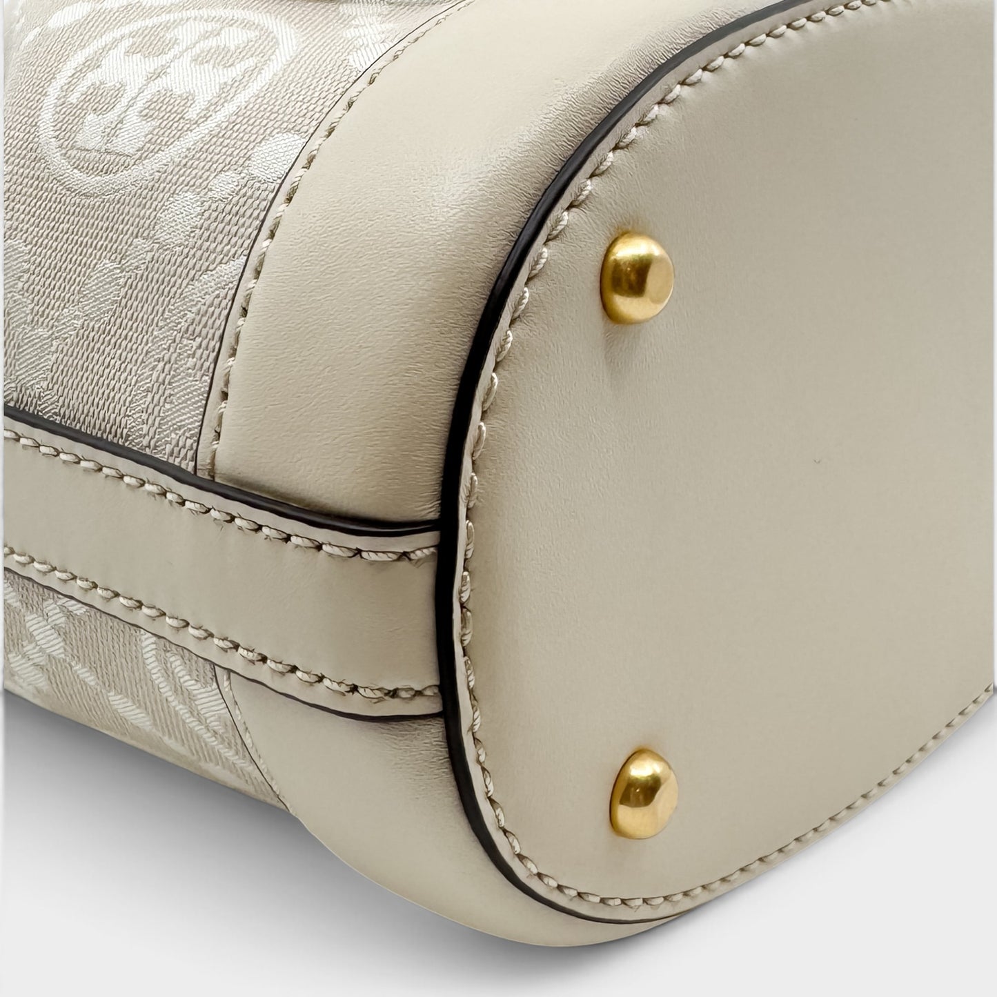 Tory Burch T Cream Leather Beige Jacquard Drawstring Bucket Bag