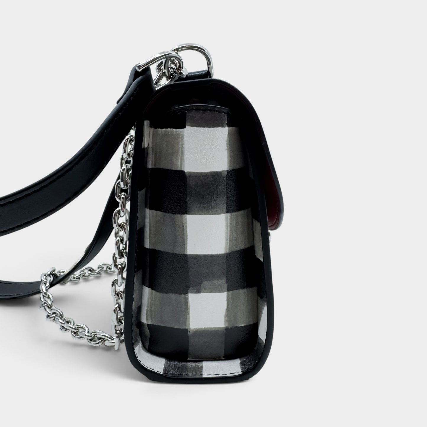 MSGM Black White Check Faux Leather Crossbody Bag