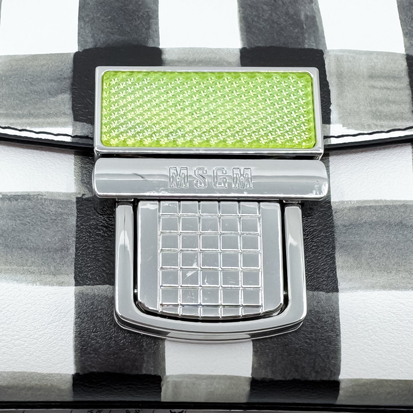 MSGM Black White Check Faux Leather Crossbody Bag