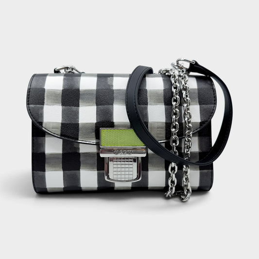 MSGM Black White Check Faux Leather Crossbody Bag
