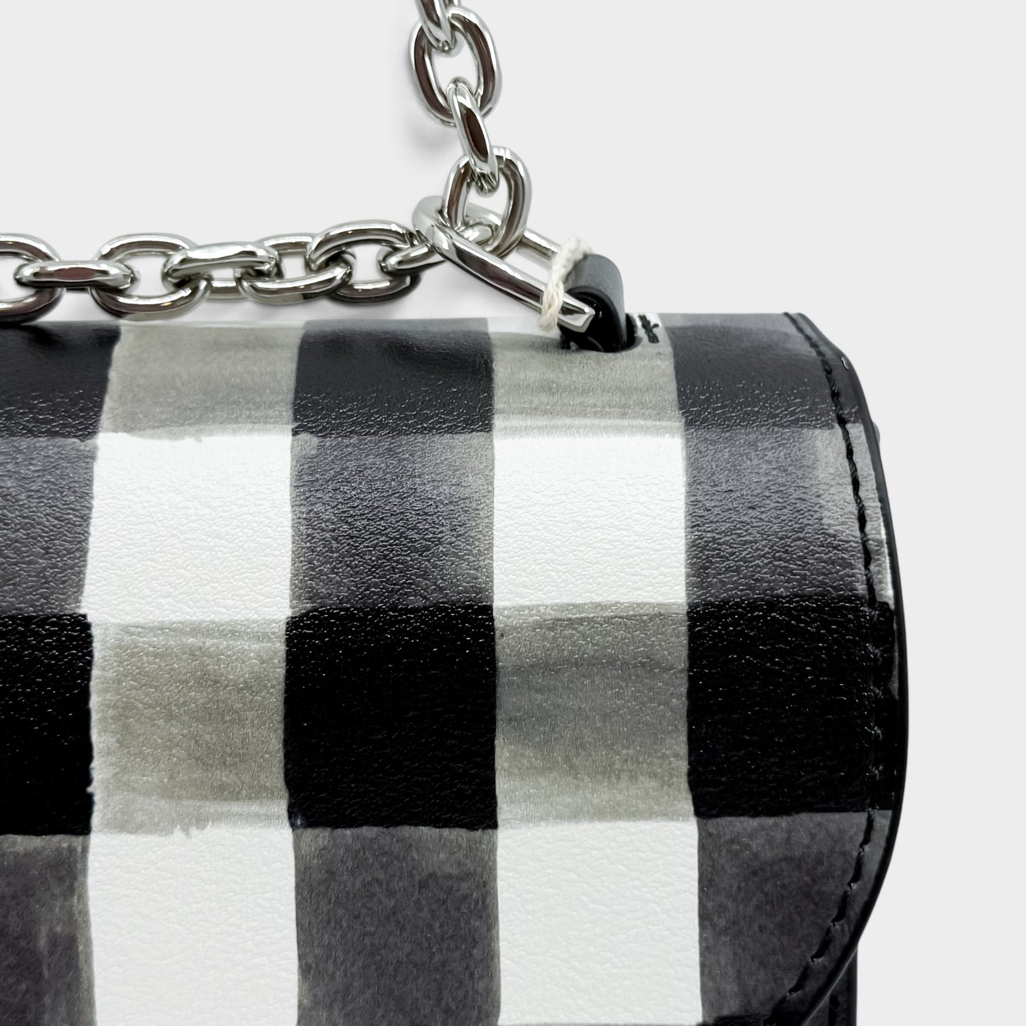 MSGM Black White Check Faux Leather Crossbody Bag