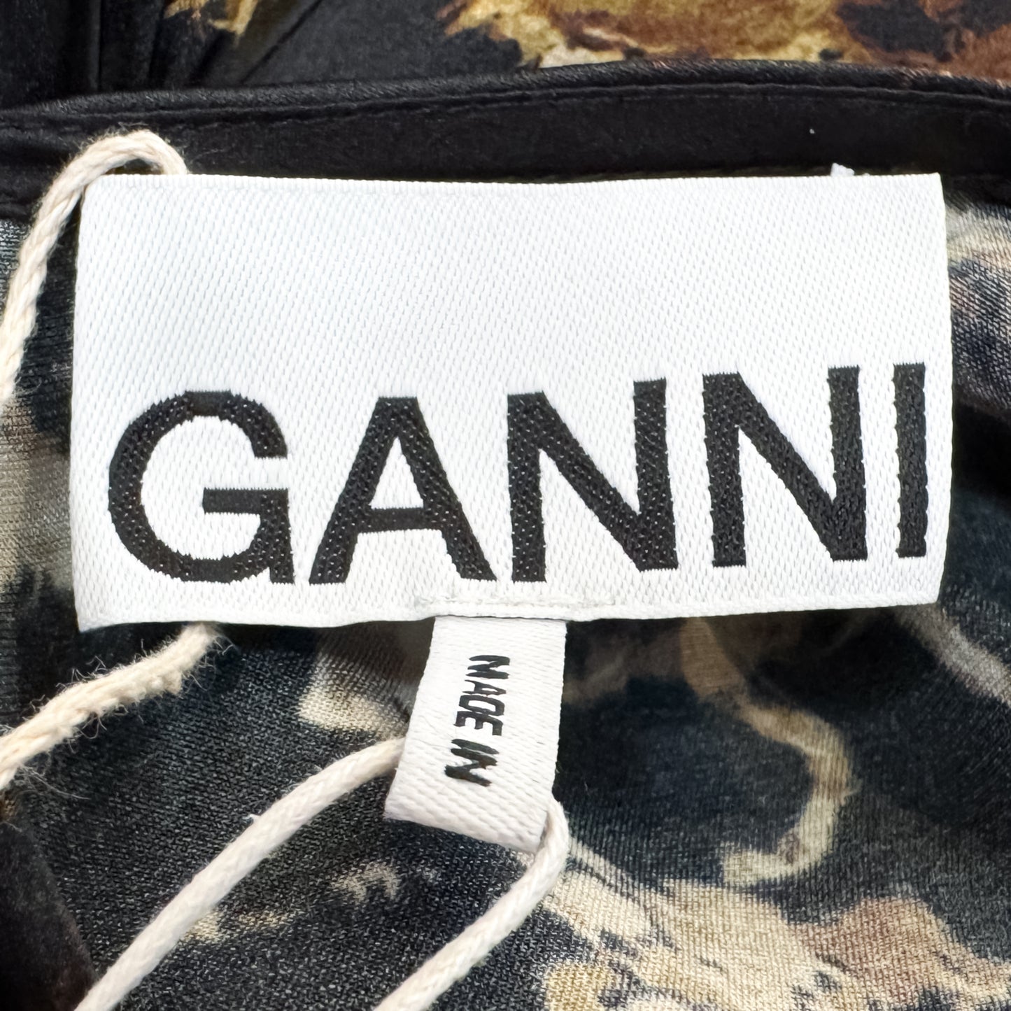 Ganni Black & Gold Horse Print Stretch Silk Midi Dress EU44 ~ AU12-14 [NEW]