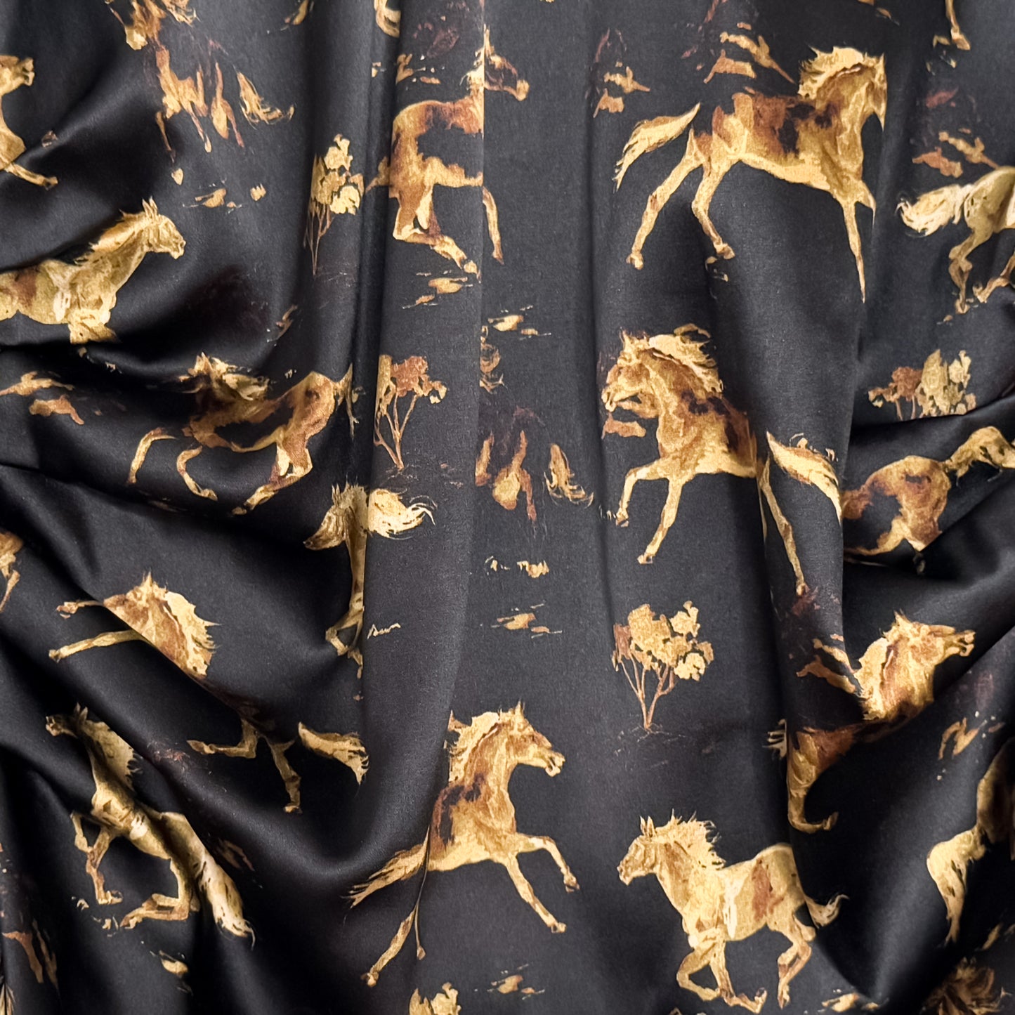 Ganni Black & Gold Horse Print Stretch Silk Midi Dress EU44 ~ AU12-14 [NEW]