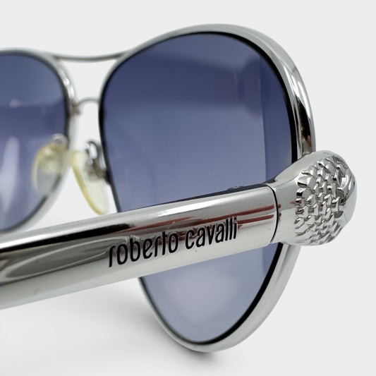 Roberto Cavalli Matar 884S Silver Blue Aviator Sunglasses