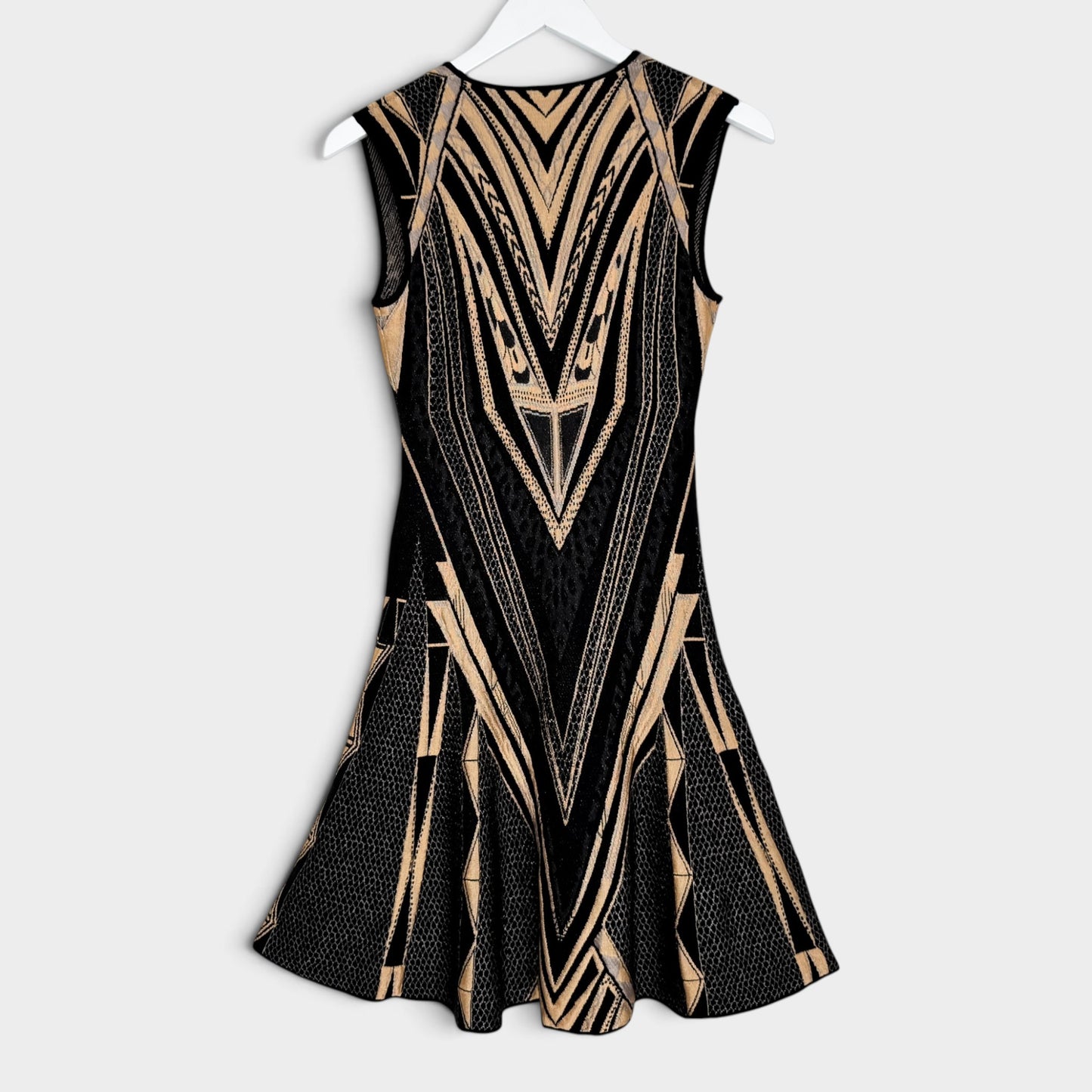 Just Cavalli Black Bronze Jacquard Fit Flare Dress Large ~ AU10