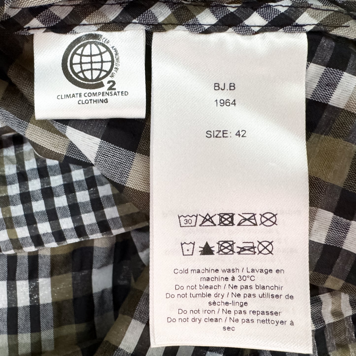Ganni Black Olive Check Seersucker V-Neck Dress EU42 ~ AU12-14 [NEW]