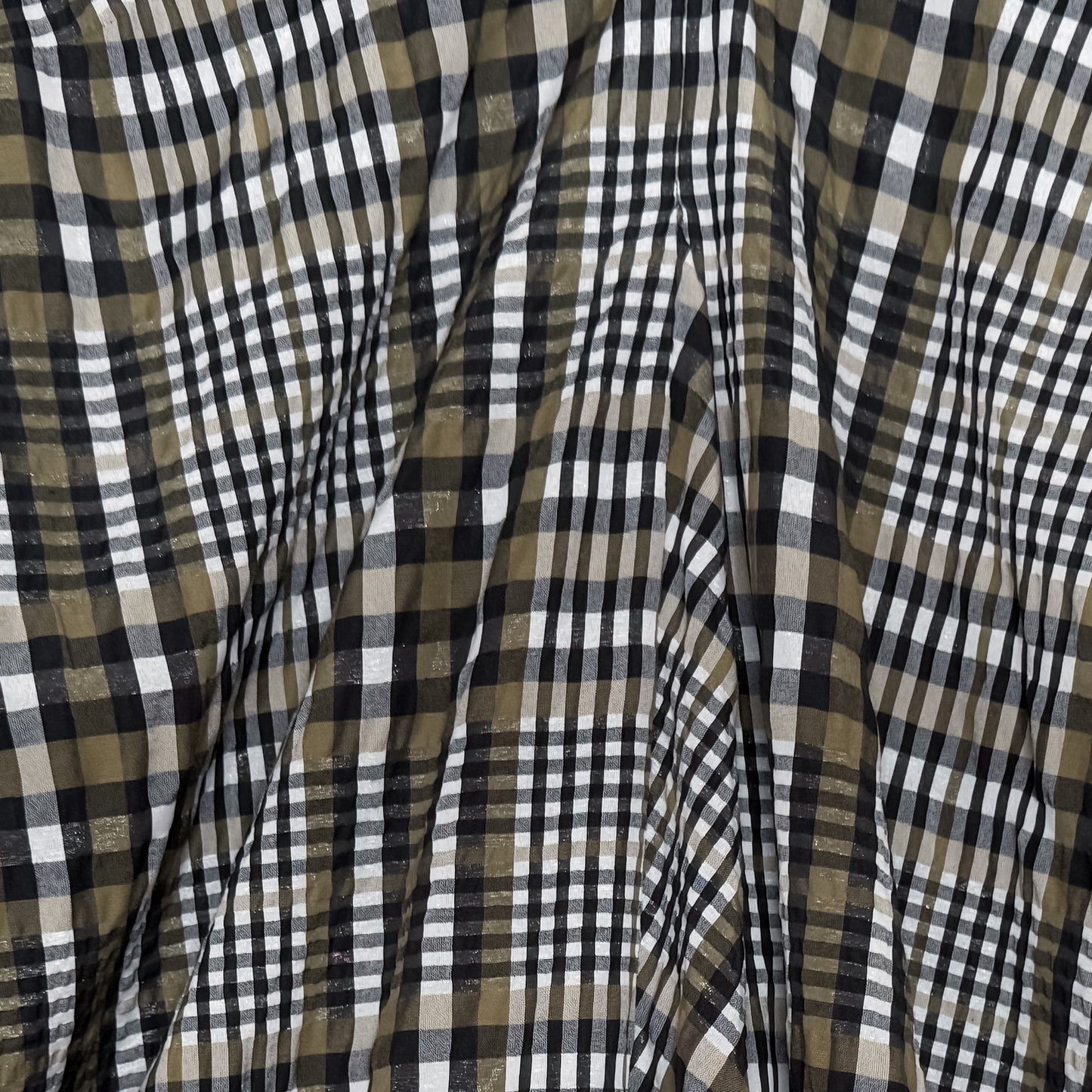 Ganni Black Olive Check Seersucker V-Neck Dress EU42 ~ AU12-14 [NEW]