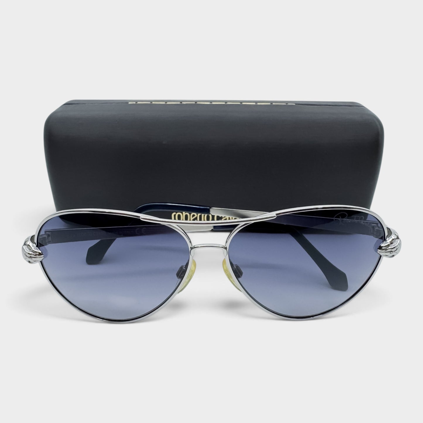 Roberto Cavalli Matar 884S Silver Blue Aviator Sunglasses