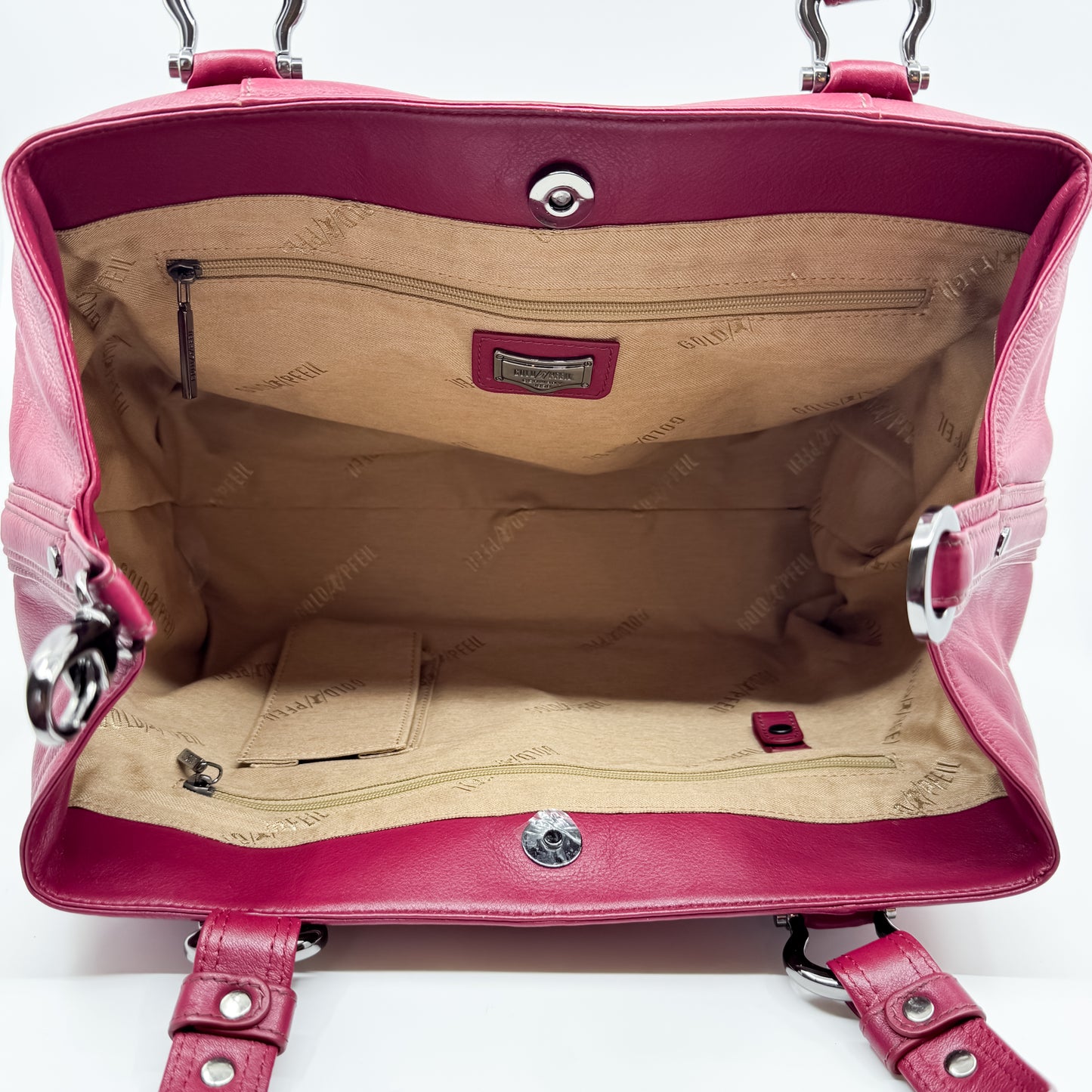 Goldpfeil Raspberry Red Leather Tote Satchel Bag