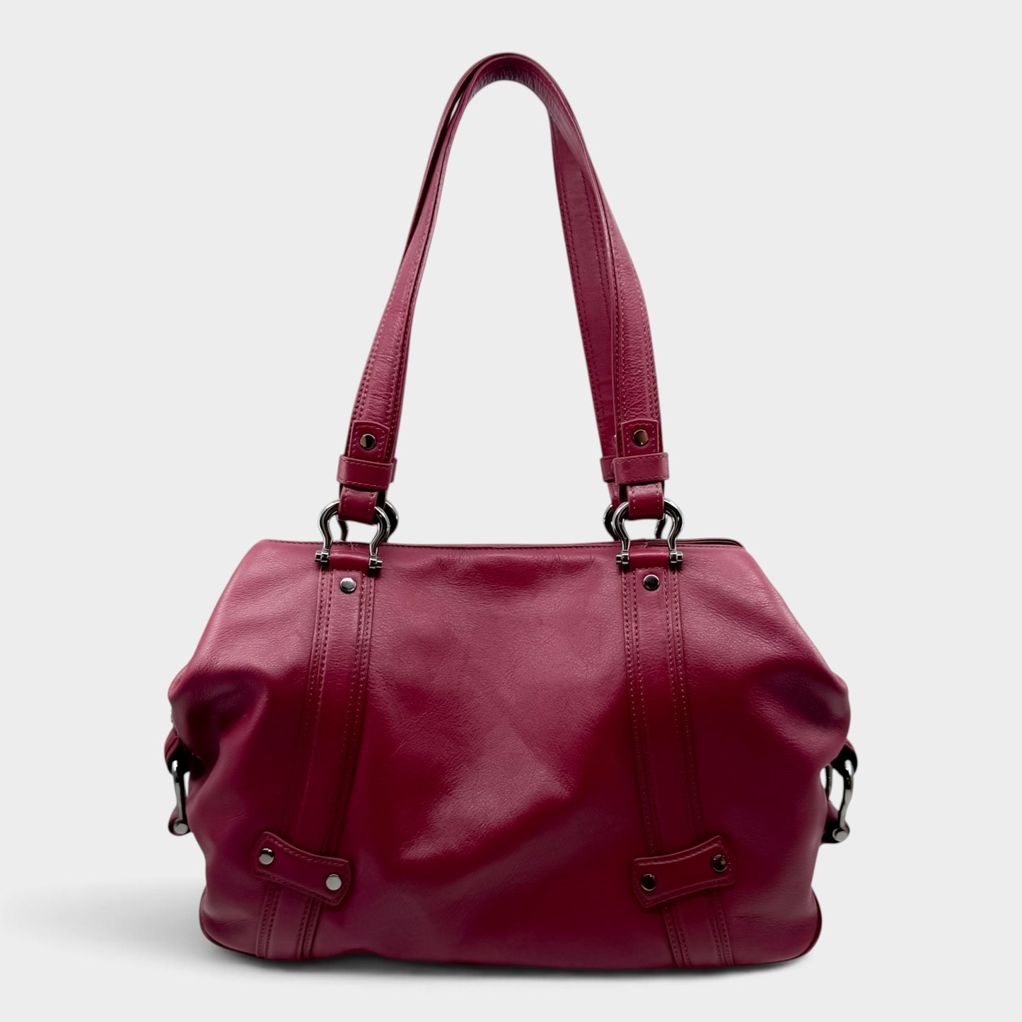 Goldpfeil Raspberry Red Leather Tote Satchel Bag