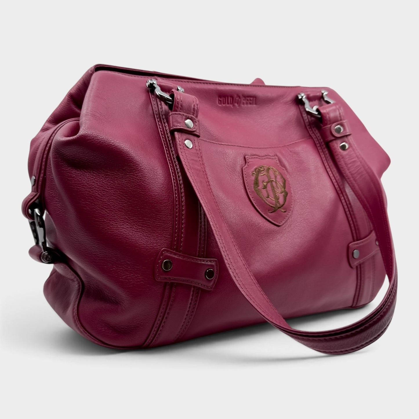 Goldpfeil Raspberry Red Leather Tote Satchel Bag