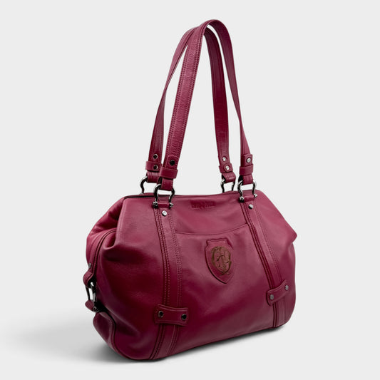 Goldpfeil Raspberry Red Leather Tote Satchel Bag