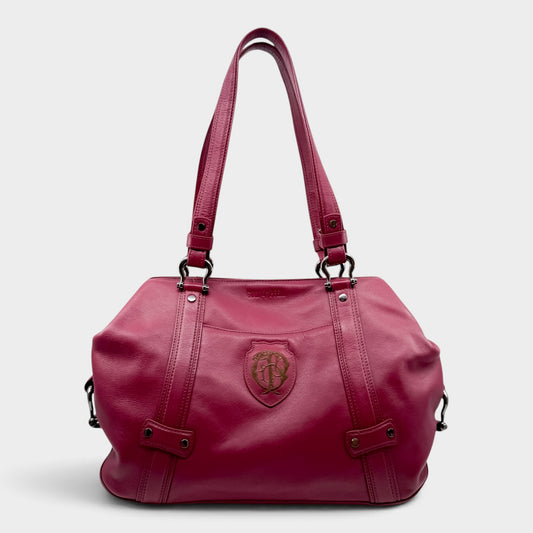 Goldpfeil Raspberry Red Leather Tote Satchel Bag