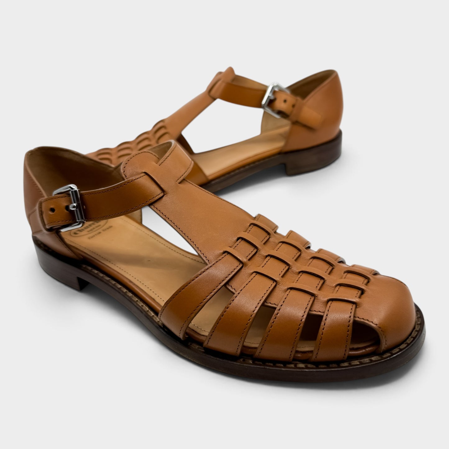 Church's England Tan Woven Leather Kelsey Flat Sandals Shoes EU38.5 ~ AU7.5 [NEW]