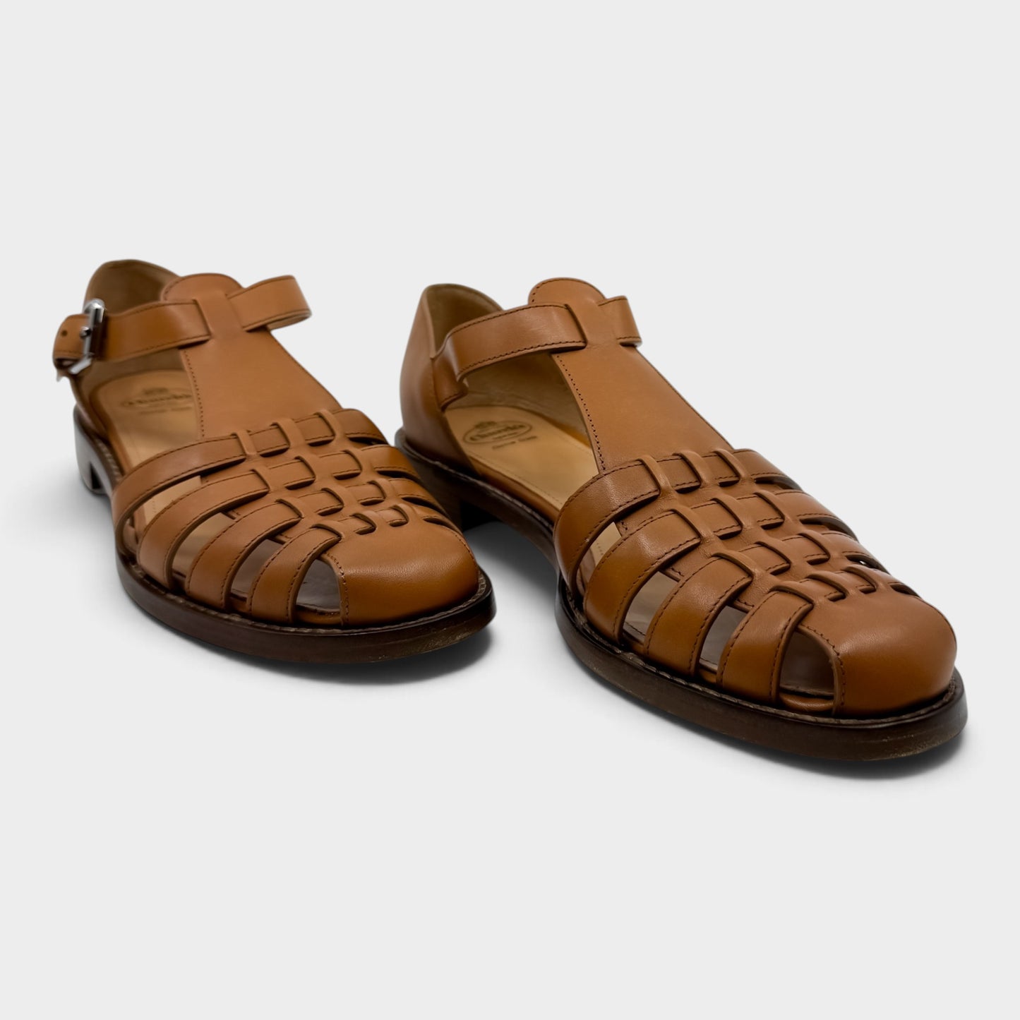 Church's England Tan Woven Leather Kelsey Flat Sandals Shoes EU38.5 ~ AU7.5 [NEW]