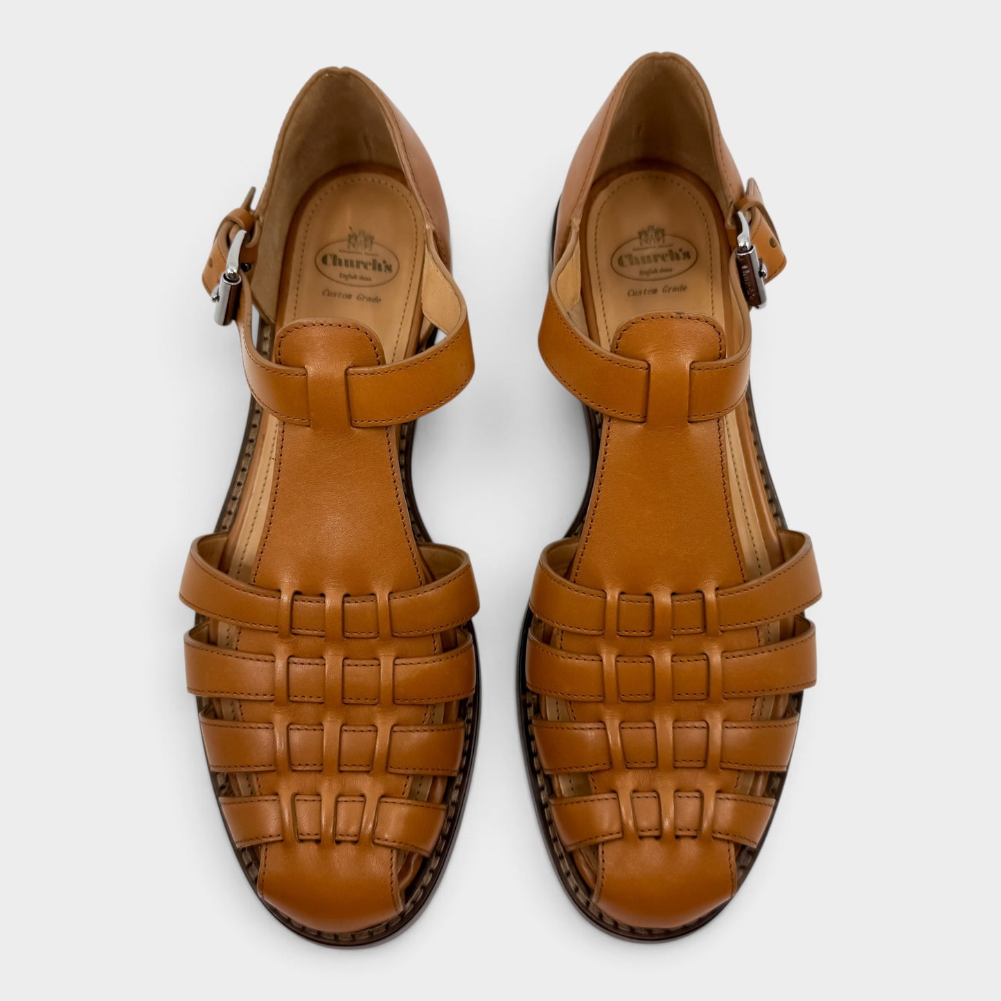 Church's England Tan Woven Leather Kelsey Flat Sandals Shoes EU38.5 ~ AU7.5 [NEW]