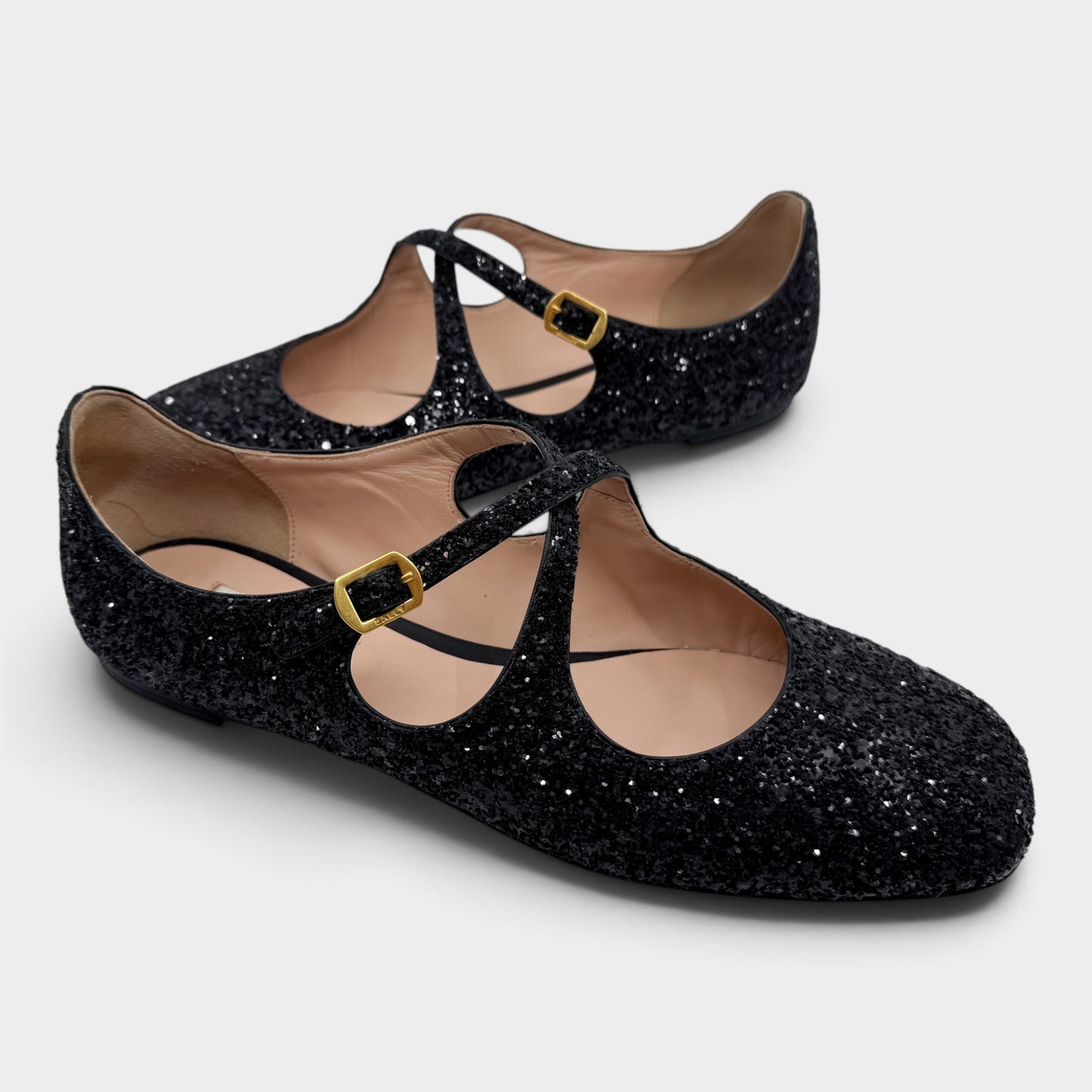 Bally Ballyrina Black Glitter Mary Jane Shoes Flat EU38.5 ~ AU7.5