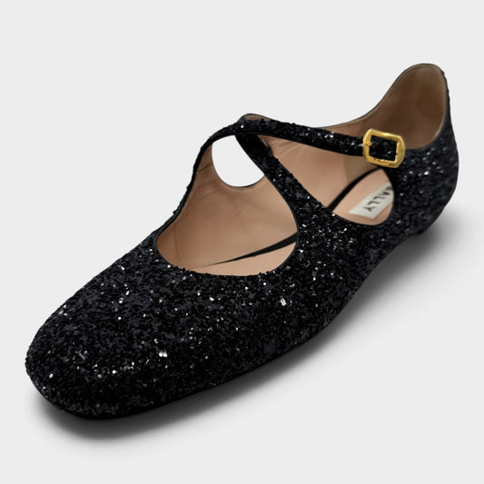 Bally Ballyrina Black Glitter Mary Jane Shoes Flat EU38.5 ~ AU7.5