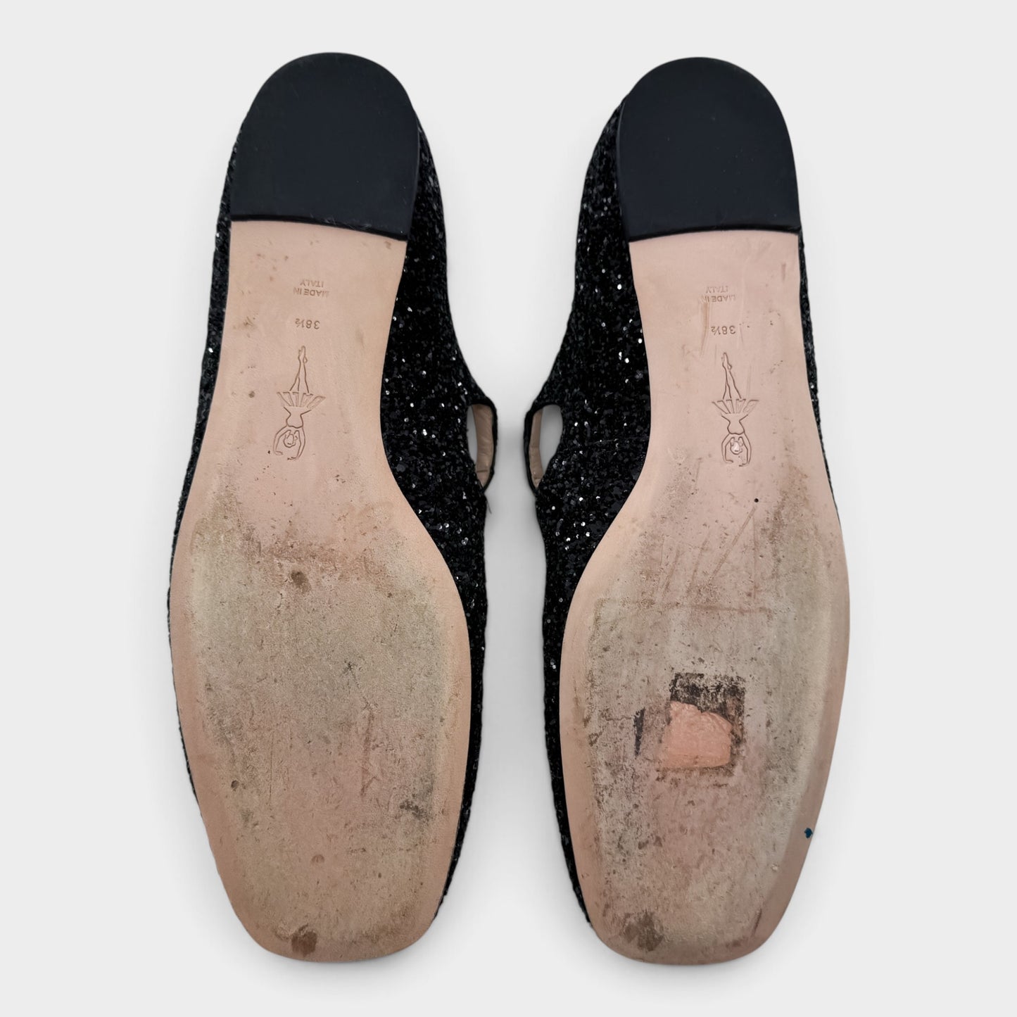 Bally Ballyrina Black Glitter Mary Jane Shoes Flat EU38.5 ~ AU7.5