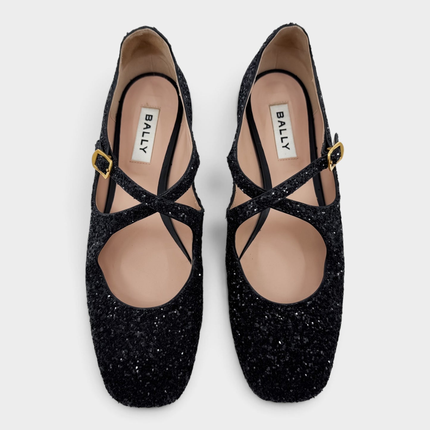 Bally Ballyrina Black Glitter Mary Jane Shoes Flat EU38.5 ~ AU7.5