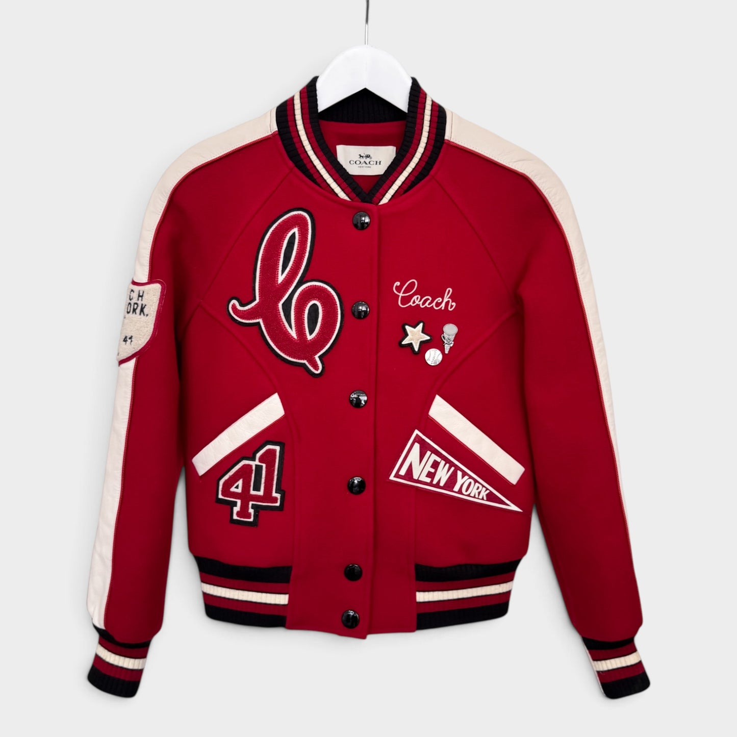 Coach Red Wool & Leather New York Varsity Jacket XS ~ Small ~ AU8