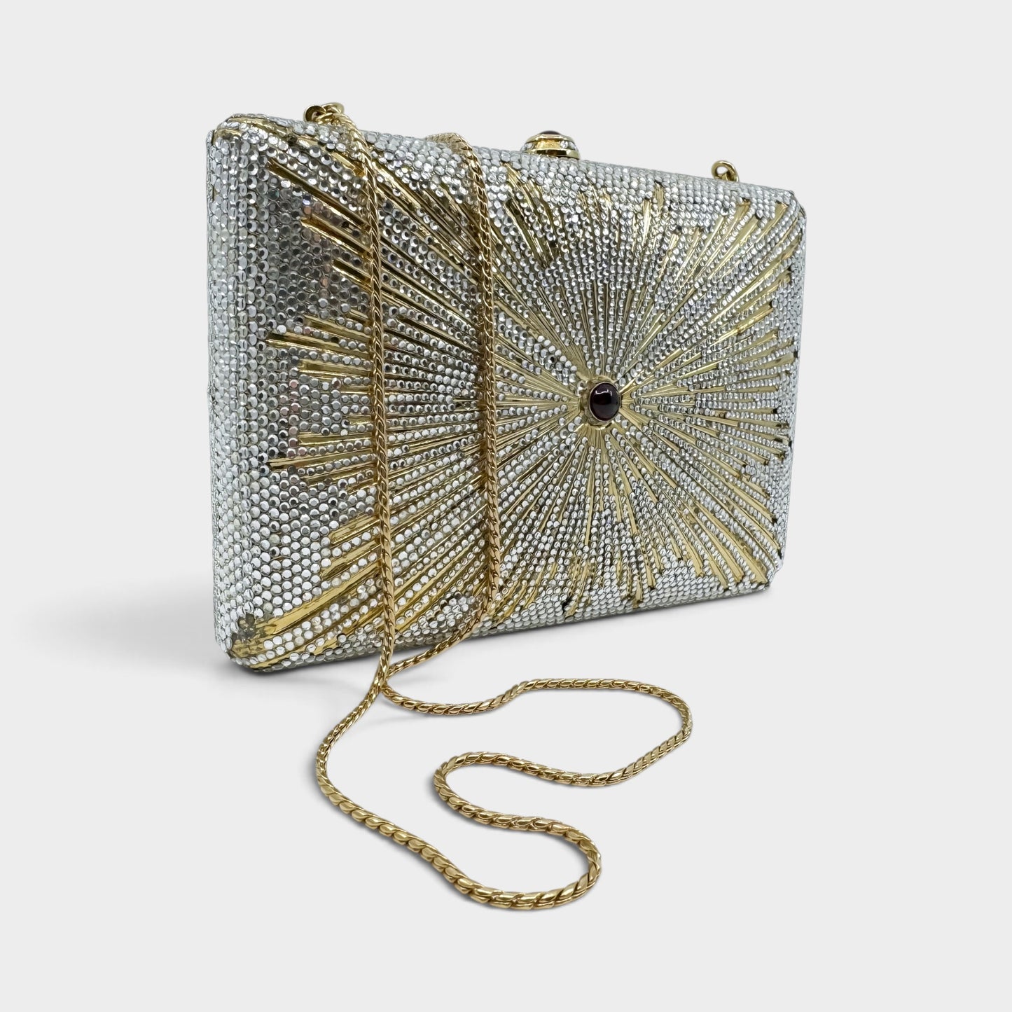 Judith Leiber Vintage Gold Starburst Box Minaudiere Clutch Bag [Rare]