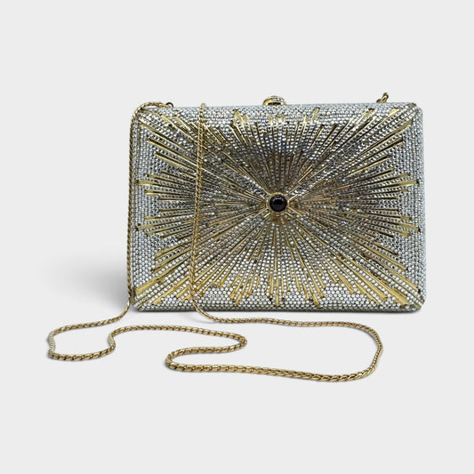 Judith Leiber Vintage Gold Starburst Box Minaudiere Clutch Bag [Rare]