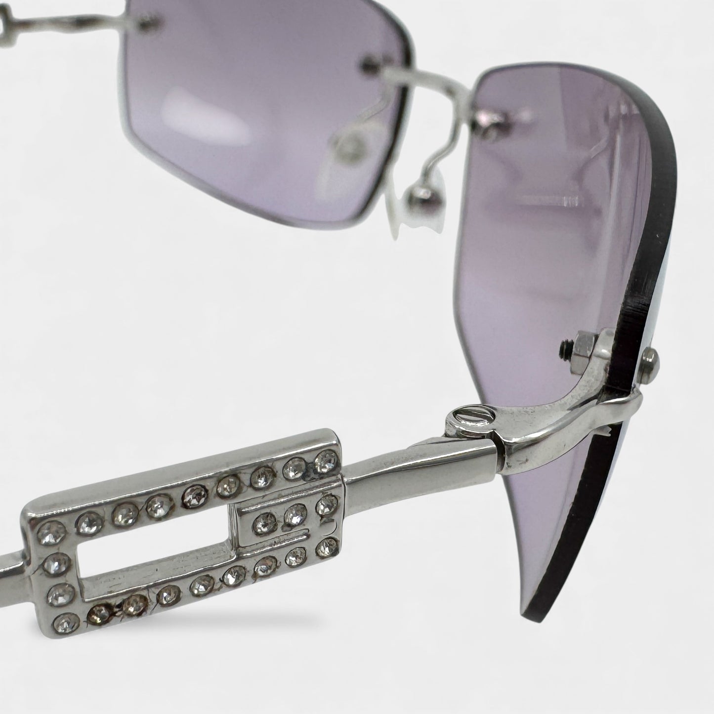 Gucci Vintage Rimless Purple Strass Logo Sunglasses GG1784/S