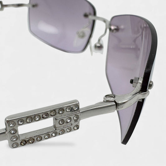 Gucci Vintage Rimless Purple Strass Logo Sunglasses GG1784/S