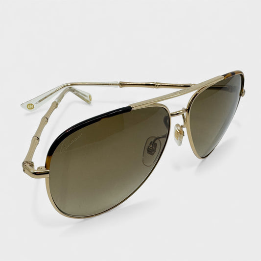 Gucci Vintage Tortoiseshell & Gold Tone Bamboo Aviator Sunglasses GG4276/S