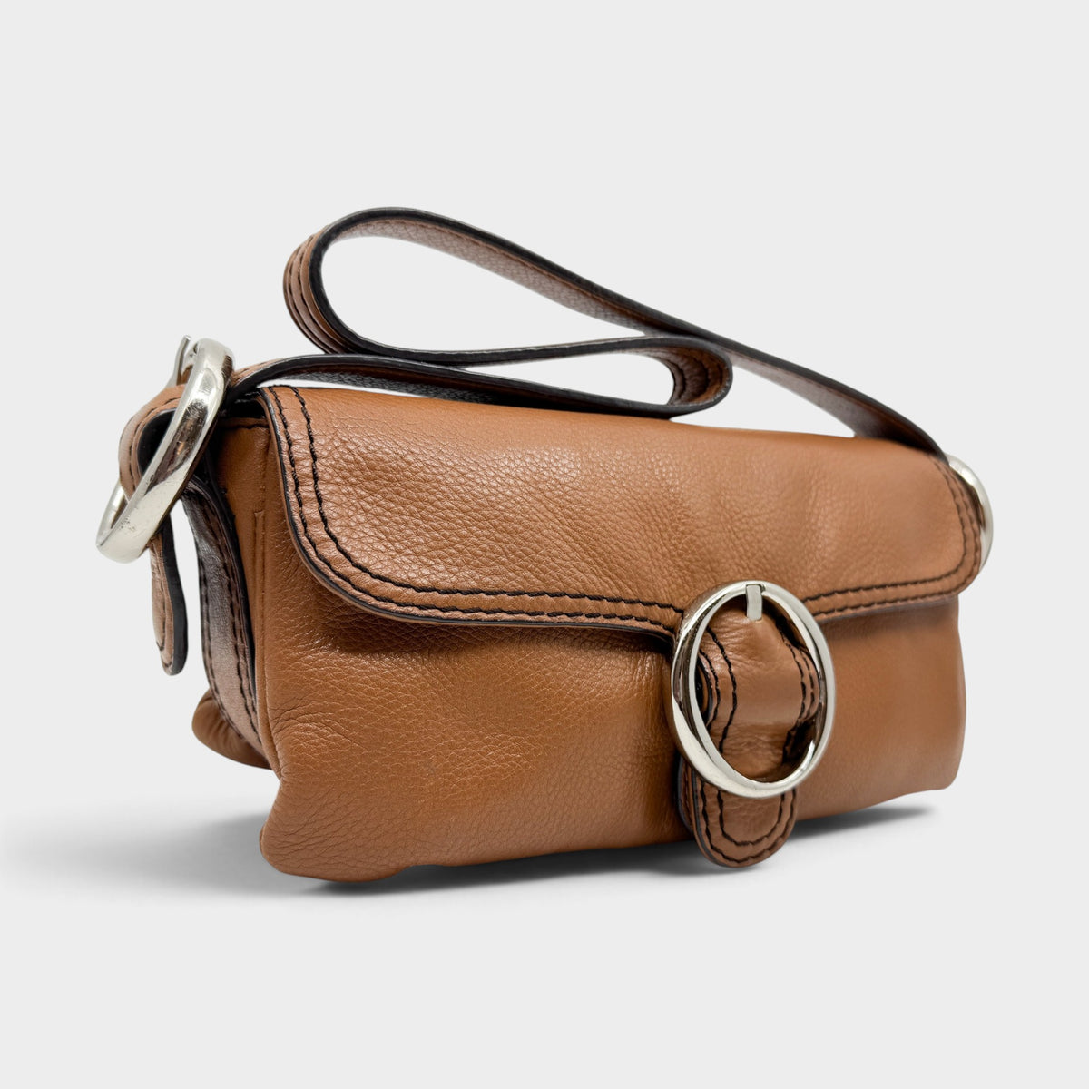 Oroton Y2K Tan Brown Leather Shoulder Bag