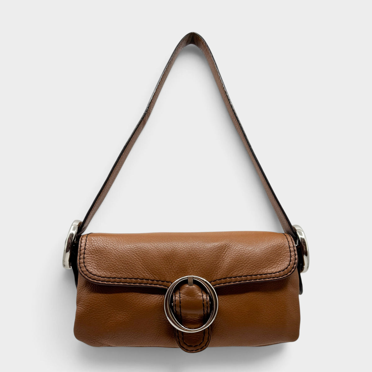 Oroton Y2K Tan Brown Leather Shoulder Bag
