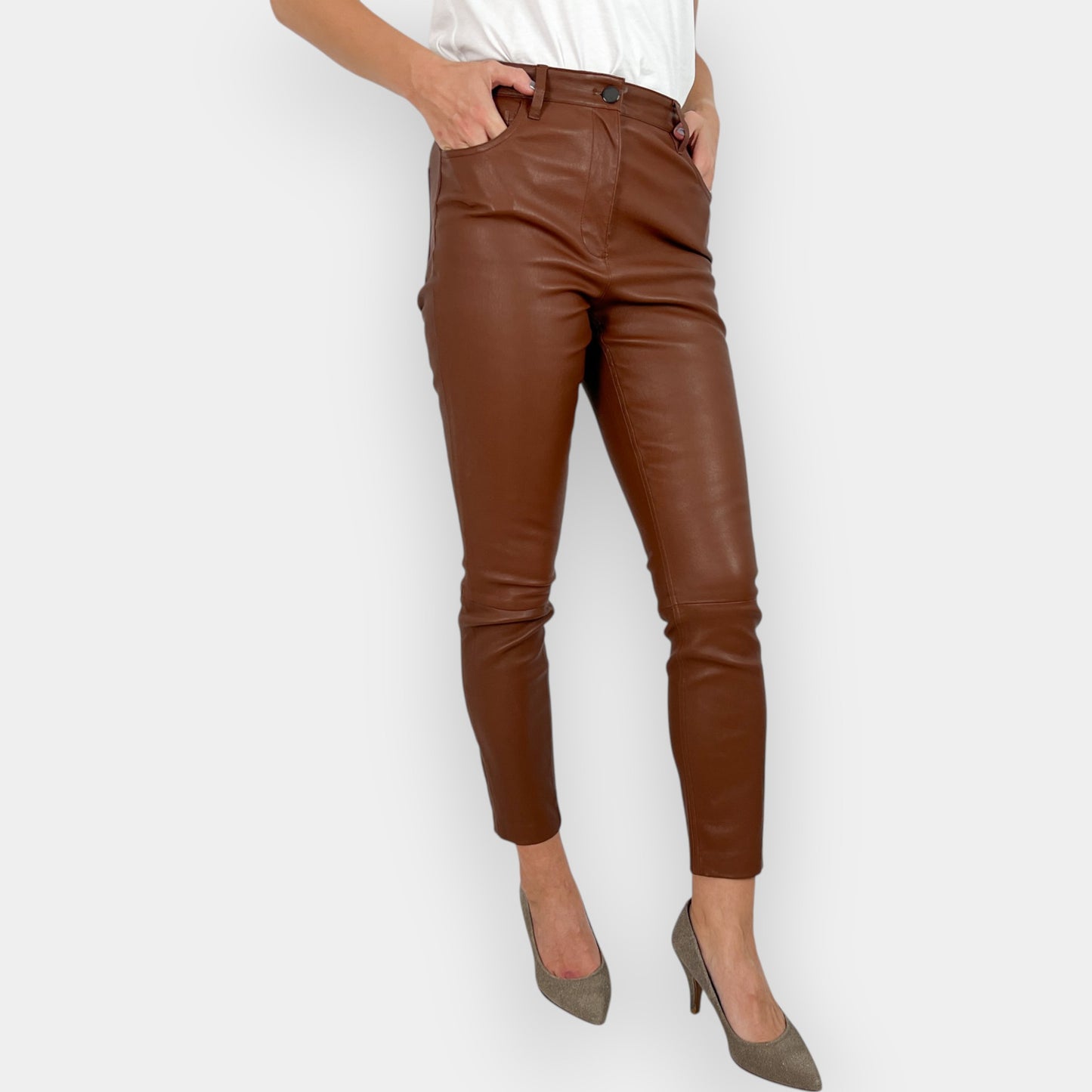 Theory Slim-Fit Brown Leather Leggings Jeans AU6 ~ AU8-10