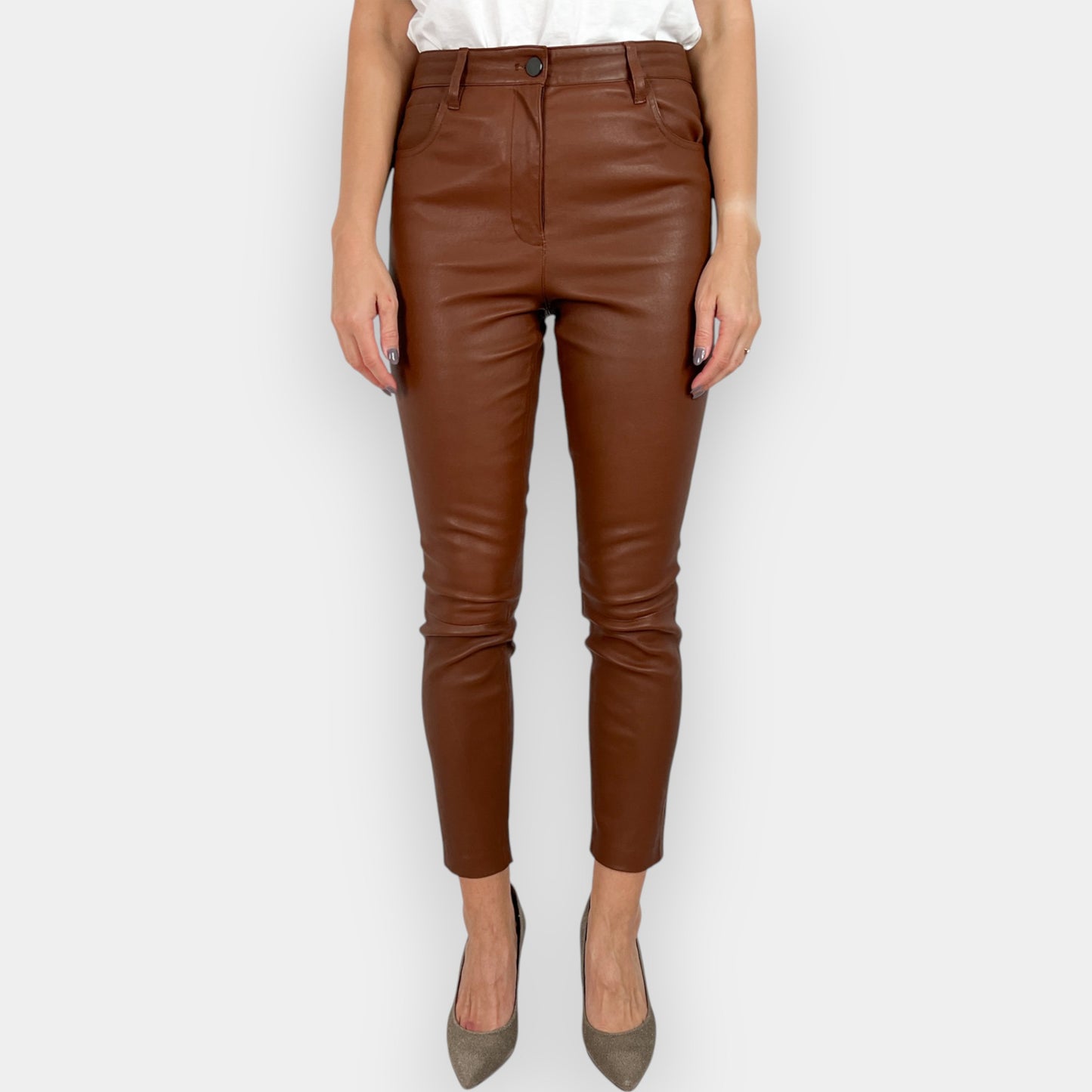 Theory Slim-Fit Brown Leather Leggings Jeans AU6 ~ AU8-10