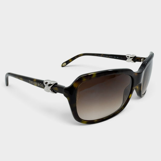 Tiffany & Co. Brown Tortoiseshell Rectangle Sunglasses [TF4023]