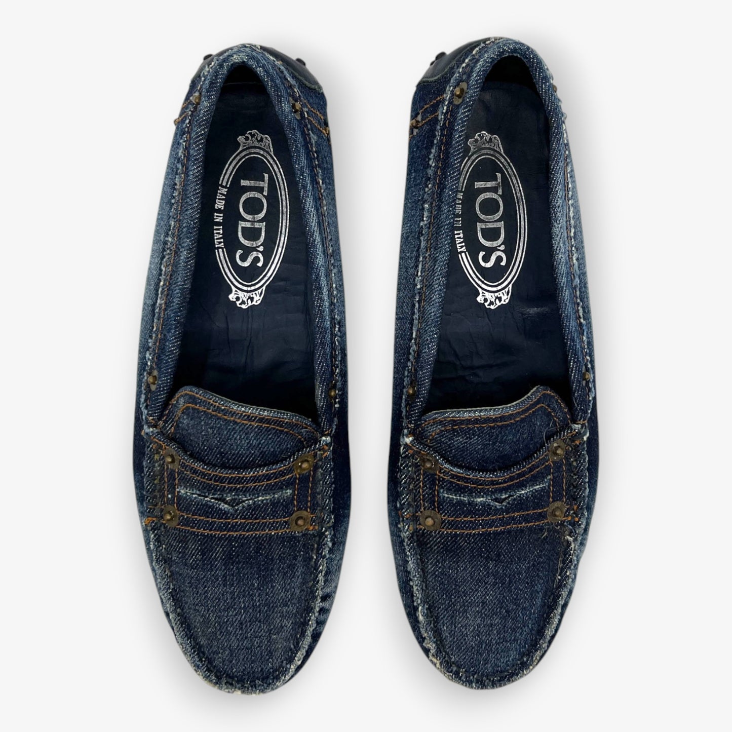 Tod's Blue Denim Gommino Penny Loafer Slip-On Shoes EU37.5 ~ AU6.5