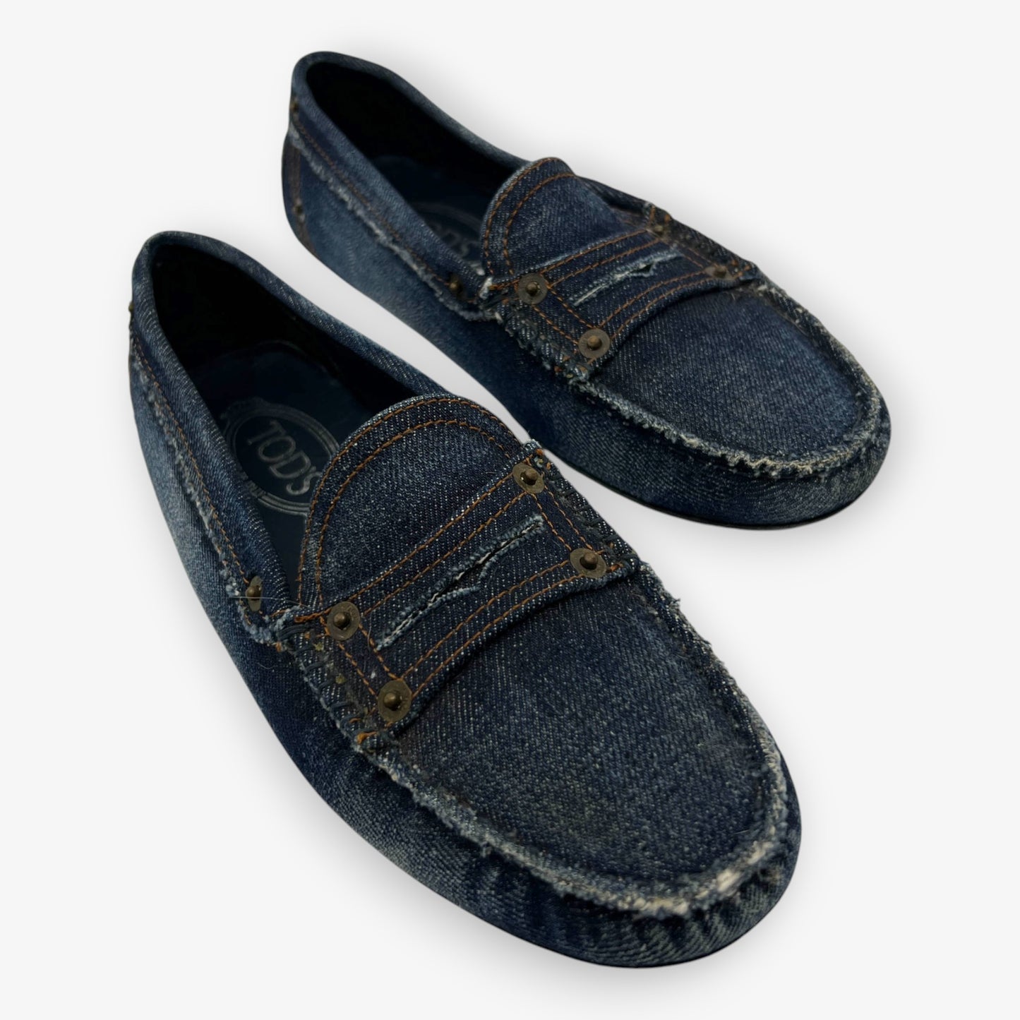 Tod's Blue Denim Gommino Penny Loafer Slip-On Shoes EU37.5 ~ AU6.5