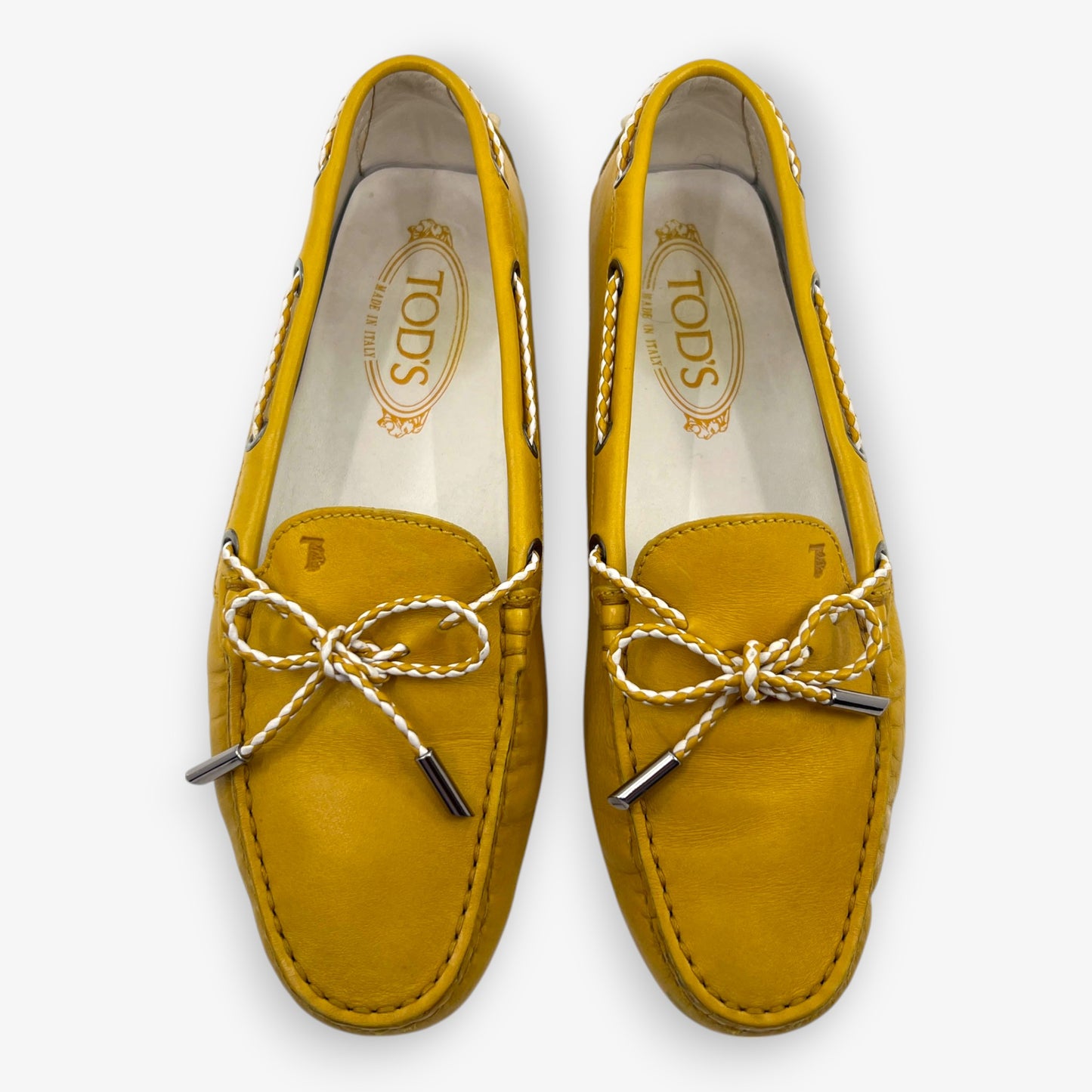 Tod's Mustard Yellow Leather Gommino Driving Loafer Shoes EU37.5 ~ AU6.5