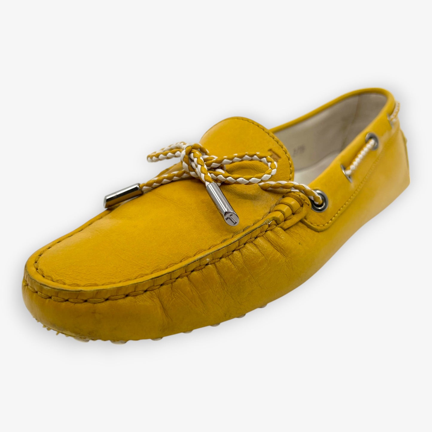 Tod's Mustard Yellow Leather Gommino Driving Loafer Shoes EU37.5 ~ AU6.5