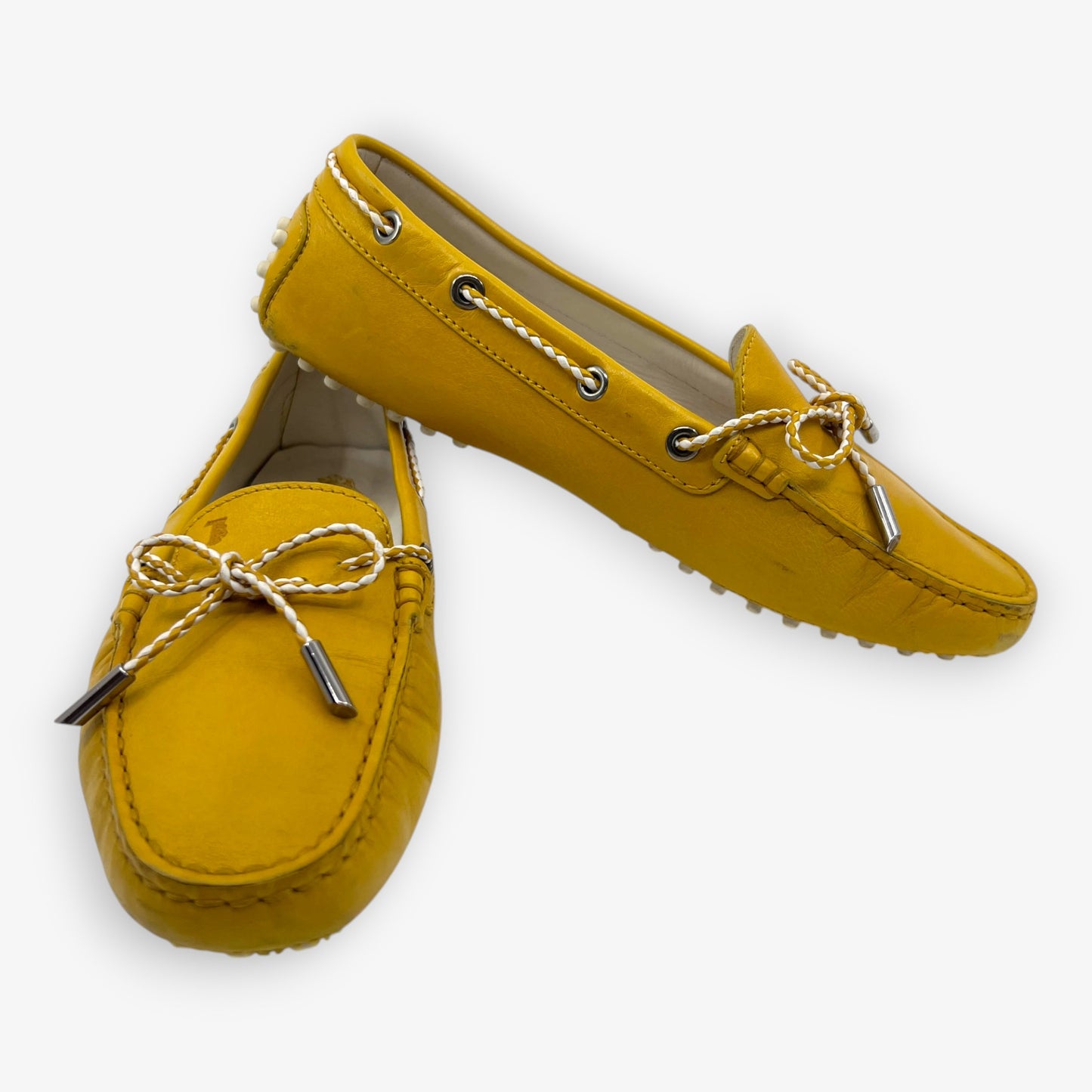 Tod's Mustard Yellow Leather Gommino Driving Loafer Shoes EU37.5 ~ AU6.5