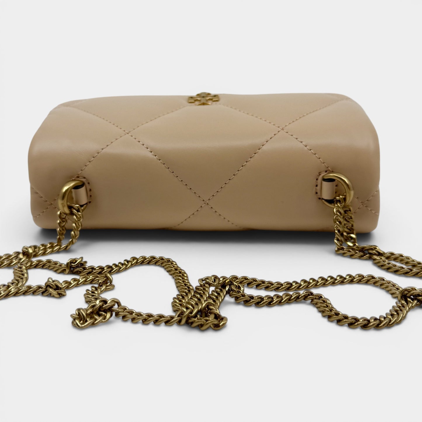 Tory Burch Apricot Leather Kira Diamond Quilt Mini Flap Bag [NEW]