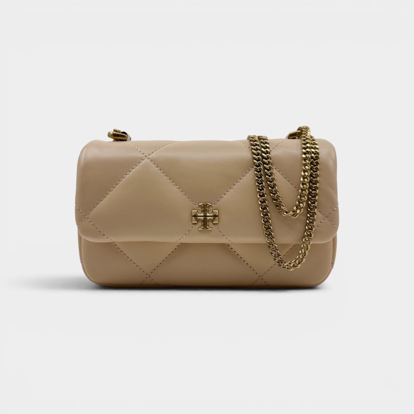 Tory Burch Apricot Leather Kira Diamond Quilt Mini Flap Bag [NEW]