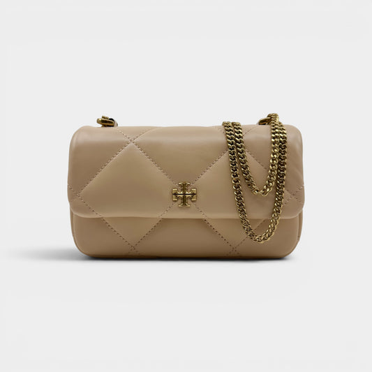 Tory Burch Apricot Leather Kira Diamond Quilt Mini Flap Bag [NEW]