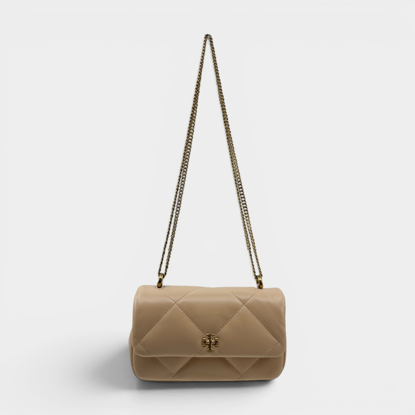 Tory Burch Apricot Leather Kira Diamond Quilt Mini Flap Bag [NEW]