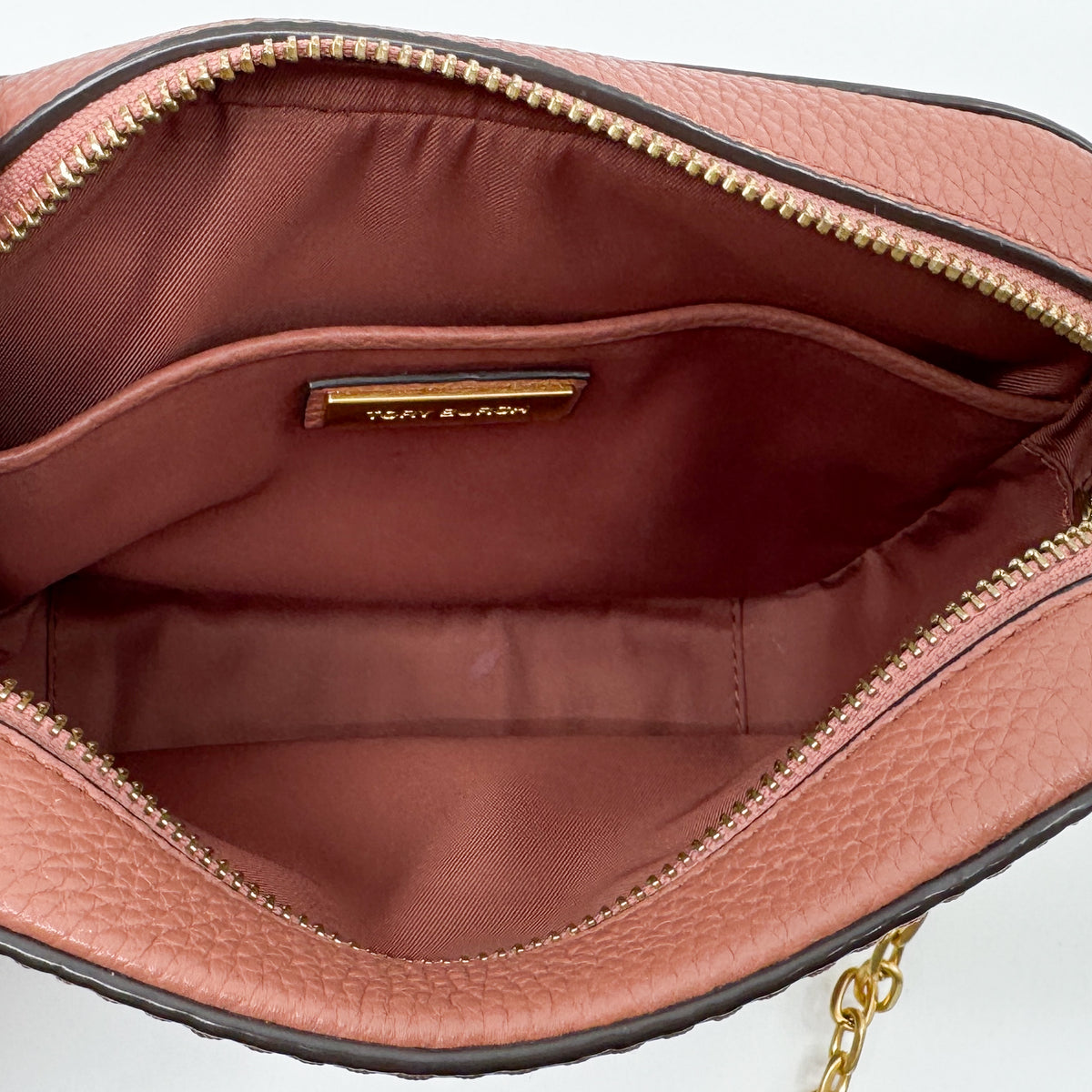 Tory Burch McGraw Terracotta Rust Pebbled Leather Double T Camera Crossbody Bag